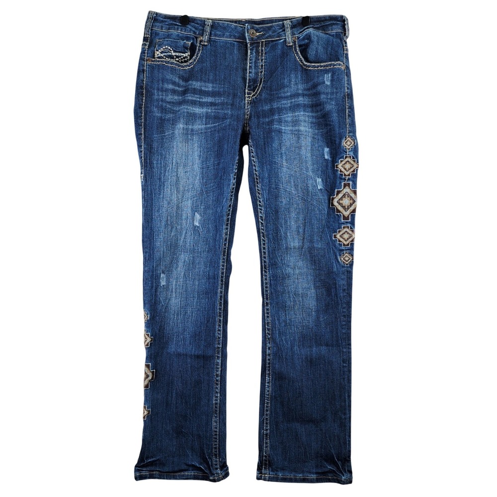 Cowgirl Tuff Co Bozeman Jeans Womens 35x33 (Fits 37x32) Blue Embroidered Western
